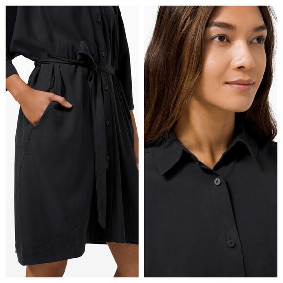 Lululemon Perfectly Poised Button Front Dress 8 Black - Picture 2 of 16